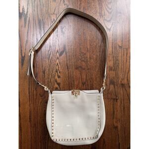 VALENTINO Garavani Rockstud Dove Gray Small Hobo Crossbody Shoulder Bag - FLAW